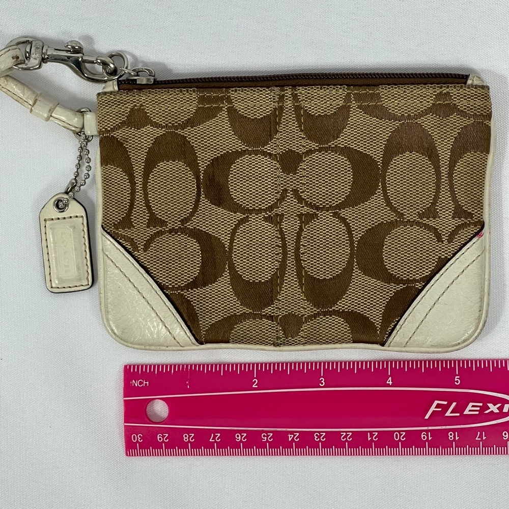 Coach Signature Brown Tan Cream Zipper Wristlet - Picture 7 of 14